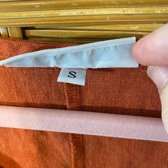 Bryn Walker 100% Linen Dress Women’s Small Orange Rust Short Sleeve Midi - Picture 3 of 6